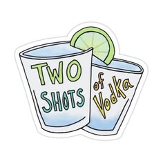 two shots of vodka sticker with lime slice on the top and another one in the background