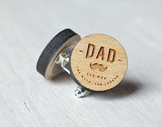 Hi there, welcome to my Handmade custom laser engraved DAD wood Fathers day gift cufflinks, Father of bride gifts, personalized best selling items for him. The Legend Dad wood Cufflinks are made laser cut from birch wood and look great in the natural wooden state.  You can choose size and type of this cufflinks: - 22 mm diameter on base without steel frame or - 18 mm diameter on base with steel elegant frame. The Father of the Bride cufflinks is perfect for a gift for men. Can be given as weddin Customizable Cufflinks For Father's Day Gift, Customizable Cufflinks As A Father's Day Gift, Father's Day Gift Engraved Cufflinks, Engraved Cufflinks For Father's Day Gift, Father's Day Personalized Cufflinks, Personalized Engraved Cufflinks For Father's Day, Engraved Cufflinks For Father's Day Personalized Gift, Personalized Adjustable Cufflinks For Father's Day, Father Of Bride