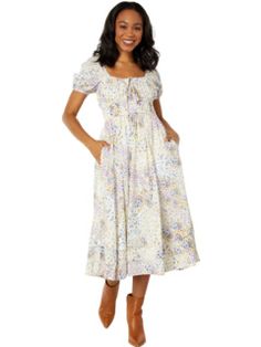 1.STATE Printed Puff Short Sleeve Ruched Seamed Bodice Midi Dress Casual Puff Sleeve Midi Dress For Spring, Casual Spring Midi Dress For Picnic, Summer Ruched Dress For Picnic, Casual Midi Dress For Spring Picnic, Casual Ruched Dress For Picnic, Spring Picnic Dresses With Puff Sleeves, Spring Picnic Puff Sleeve Dresses, Casual Ruched Midi Dress For Garden Party, Casual Ruffled Midi Dress For Picnic