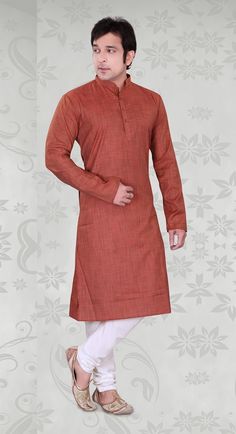 Brick Red Cotton Kurta Pyjama sku:518201 Stylish Kurta, Mehndi Dress, Marriage Dress, Men Kurta, Mens Kurta, Kurta Pyjama