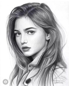 a pencil drawing of a woman with long hair