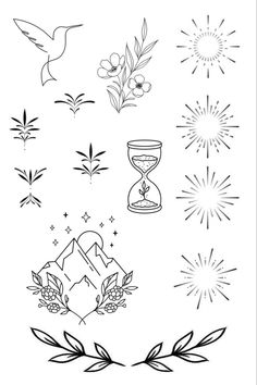 an image of some different things in the air with stars and flowers on them, including fireworks