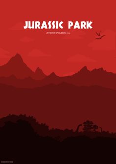 a red poster with the words jurasic park on it