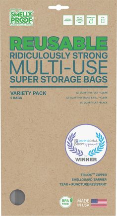 the packaging for reusable multi - use storage bags is shown in this image