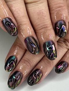 Foils Nail Art, Oil Spill Nails, Crazy Nail Designs Unique, Oil Slick Nails, Mesh Nails, Textured Nail Art, Texture Nails, Thermal Nails, Minimal Nails Art