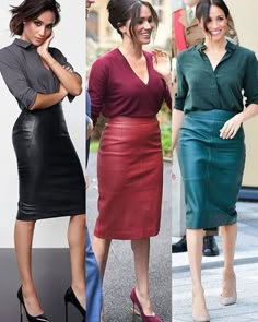 Estilo Meghan Markle, Rok Outfit, Pencil Skirt Outfits, Leather Pencil Skirt, Skirt Midi, Mode Inspo, 가을 패션