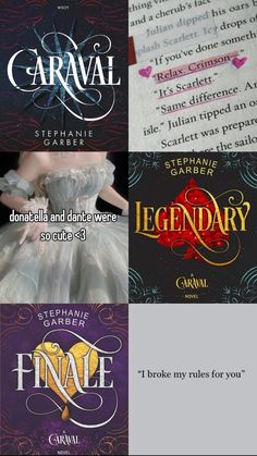 the covers of several novels are shown in three different colors and font styles, each featuring an image of a woman's dress