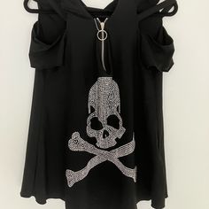 Nwt. Ladies Rhinestone Shoulder Strapped Skeleton Designed Shirt Skull Print Top For Summer Party, Skull Print Party Tops For Summer, Summer Party Top With Skull Print, Edgy Skull Print Top For Party, Edgy Skull Print Party Tops, Casual Skull Print Top For Party, Shirt Color, Skeleton, Colorful Shirts