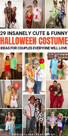 halloween couples costumes Easiest Couple Costumes, Halloween Costumes Women Couple, Cheap Halloween Couple Costumes, Costume Ideas Couples Funny, Couple From Up Costume, Best Couple Halloween Costumes Unique, Cute And Easy Couples Costumes, Diy Couple Costumes For Halloween, Unique Couple Halloween Costumes Diy