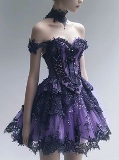 Dark Fae Dress, Royal Purple Aesthetic, Purple Corset Dress, Fae Dress, Ya Nabi, Goth Wedding Dresses, Purple And Black Dress, Purple Wedding Dress