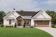 this is an artist's rendering of the front elevation of these ranch house plans