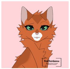 a drawing of a fox with green eyes and an orange tail, on a pink background