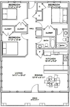 the floor plan for a two bedroom, one bathroom apartment with an attached living area