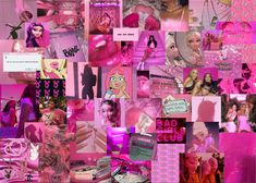 a collage of pink and black pictures with barbies on them, including lipstick