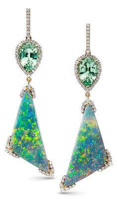 Best Earring Parle mint garnet black opal diamond drop earrings | australian black opal jewelry Opal Bangle, Round Diamond Earrings, Cognac Diamonds, Grace And Lace, Front Back Earrings, Display Cases