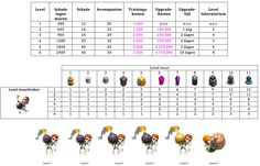 a table with different colors and sizes of shoes on it, including the size chart for each