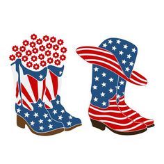 two boots with stars and stripes painted on them, one in the colors of the american flag