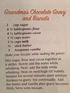 a recipe for grandma's chocolate gray and biscuits