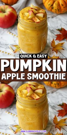 two jars filled with pumpkin apple smoothie