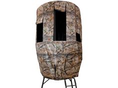 an image of a hunting blind on a tripod with the door open and windows closed