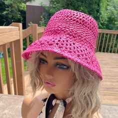 New With Tags Ships Same Day Or Next This Straw Bucket Hat Is Updated In An Airy Open-Weave Design And A Bright Pink Hue. 100% Paper Spot Clean Vince Camuto Straw Hat, Womens Fedora Hat, Straw Bucket Hat, Straw Panama Hat, Leather Baseball Cap, Womens Fedora, Pink Cowgirl, Floral Hat, Cowgirl Hats