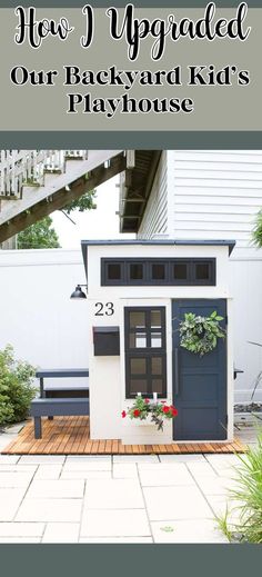 We purchased a plain and boring wooden playhouse. I added some DIY touches to take it to the next level and now it’s the cutest thing in our backyard! Wooden Playhouse