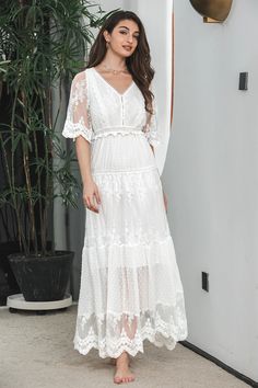 Zapaka Women White A-Line Long Boho Lace Engagement Party Dress V-Neck Maxi Summer Beach Dress – ZAPAKA Modest Graduation Dress, Formal Dresses Mermaid, Engagement Party Dress, Forest Nymph, Beaded Formal Dress, Engagement Party Dresses, Satin Formal Dress, Holy Matrimony