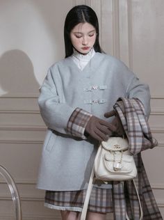 ❤︎The Blue Far Edge Check Court + Check Short Skirt❤︎ Winter Blue Skirt With Pockets, Blue Skirt For Workwear In Winter, Half Jacket, White Turtleneck, Tweed Suits, Easy Trendy Outfits, Ruffle Shirt, English Style, Plaid Jacket