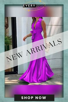 Elegant Sleeveless Deep V High Waist Jumpsuit Women New Solid Bow Pleated Super Long Jumpsuit Lady Fashion Loose Wide Leg Romper Elegant Sleeveless Purple Jumpsuits And Rompers, High Waist Jumpsuit, Long Jumpsuit, Wide Leg Romper, Cotton Decorations, Jumpsuit Pattern, Lady Fashion, Jumpsuits And Romper, Long Jumpsuits