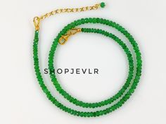 AAA EMERALD FACETED BEADS NECKLACE, NATURAL GREEN EMERALD BEADS NECKLACE. Stone- Emerald Material- 925 Sterling Silver Finish- 18k gold filled Beads size- 3.60 to 4.60 MM External length- 1.5 inch Note:- The length of the bracelet/necklace includes the clasp. If you choose a length of 7 inches for the bracelet it has a length of 7 inches with a clasp and also has an additional 1 inch of adjustable length that will extend up to 8 inches. Gift Emerald Rondelle Beaded Necklace, Emerald Beaded Necklaces As Gift, Green Crystal Necklaces With Faceted Beads, Green Emerald Beaded Necklace As Gift, Elegant Green Crystal Necklaces With Faceted Beads, Beaded Round Green Emerald Necklace, Green Emerald Beaded Necklaces With Faceted Beads, Emerald Faceted Beads Necklace As Gift, Emerald Beaded Necklace With Faceted Beads As Gift