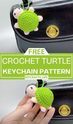 the crochet turtle keychain pattern is easy to make and looks great on someone's purse