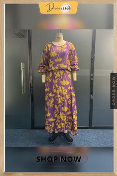 Women's Two Piece Round Neck Printed Long Lantern Sleeve Shirt Long Sleeve Top + High Waist Long Skirt Set Multicolor Two-piece Casual Dress, Casual Multicolor Two-piece Dress, Yellow Long Sleeve Sets For Daywear, Yellow Two-piece Dress For Spring, Spring Yellow Two-piece Dress, Purple Long Sleeve Sets For Summer, Purple Long Sleeve Summer Set, Casual Purple Sets For Workwear, Casual Purple Workwear Set