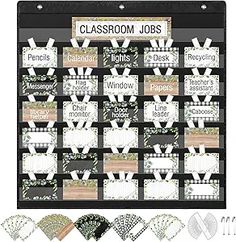 Amazon.com: Qeeenar Classroom Jobs Pocket Chart with 96 Cards and 3 Hooks Class Management Educational Schedule for Teacher Back to School Supplies(Plant) : Office Products Class Jobs Display, Plant Office, Teacher Bulletin Boards, Classroom Bulletin Board, Classroom Schedule, Job Cards, Class Jobs, Teacher Helper, Teacher Back To School