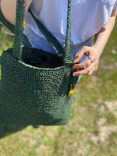 Casual Fair Trade Bags, Bohemian Green Crochet Bags, Casual Everyday Macrame Crochet Bag, Green Crochet Beach Bag For Daily Use, Bohemian Green Beach Bag For Everyday Use, Casual Crochet Macrame Bag For Everyday, Bohemian Macrame Shoulder Bag, Green Casual Crochet Beach Bag, Macrame Crochet Shoulder Bag For Vacation