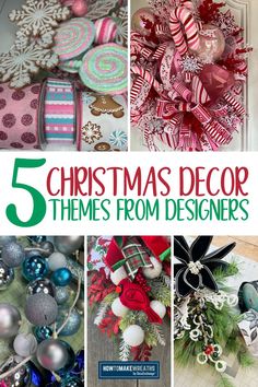 christmas decorations are featured in this collage with the words, 5 christmas decor themes from designers