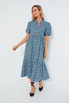 Zip Front Bluebells Floral Midi Dress | Hyacinth House Spring Patterned Dresses With Ruffle Hem, Patterned Spring Dresses With Ruffle Hem, Patterned Dress With Ruffle Hem For Spring, Blue Floral Dress With Ruffle Hem For Spring, Bohemian Midi Dress With Ruffle Hem For Garden Party, Blue Bohemian Floral Dress With Ruffles, Blue Ditsy Floral Print Maxi Dress For Garden Party, Blue Tiered Midi Dress With Floral Print, Bohemian Floral Dress For Garden Party With Ruffle Hem