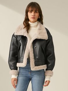 Sherpa Lined Shearling Leather Flight Jacket Doug Funnie, Streetwear Spring, Leather Flight Jacket, Sherpa Lined Jacket, Fit Clothes, Aviators Women, Streetwear Mode, Fits Clothes, Aviator Jackets