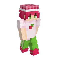 an image of a pixel art character in the style of minecraft with red hair and green pants