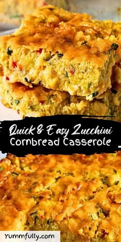 quick and easy zucchini cornbread casserole recipe with text overlay