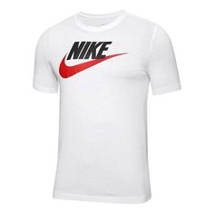 Nike M Nsw Tee Icon Futura Casual Sports Alphabet Printing Round Neck Short Sleeve White AR5004-100 (Men's) Sporty Logo T-shirt For Sports, Nike Sports T-shirt With Logo, Nike Crew Neck Graphic Print Tops, Crew Neck T-shirt For Sports Season, Nike White Crew Top, White Nike Crew Top, Nike Crew Top With Letter Print, Nike Crew Neck Sportswear Top, Nike Crew Neck Tops For Sports Season