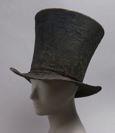 Man's hat | USA, 1820-1825 | Material: black fur felt | Top hats in a tremendous variety of shapes were the headgear of choice for respectable and fashionable men throughout the 19th century | The high-crowned, cylindrical style was usually black, although light colors were worn during the day | Plaited straw was also used for informal summer wear | Philadelphia Museum of Art 19th Century Mens Fashion, 19th Century Men, Philip Treacy, Mens Top, That Dress, Top Hats