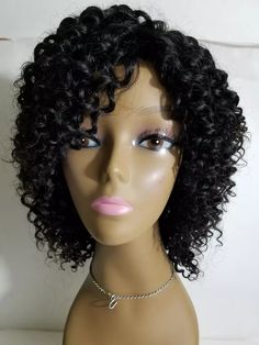 100% human Remy hair curly full wig 8" handmade black natural short Natural | eBay Brown Hair To Black, Afro Hair Extensions, Lace Front Black, Remy Wigs, Black Brown Hair, Hair Transition, Stylish Short Hair, Weave Styles, Lace Frontal Wigs