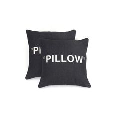 two pillows with the words pillow printed on them