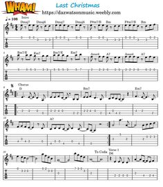 the last christmas song sheet for guitar with notes and tabs in english or spanish