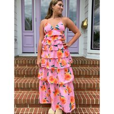 If sunshine were a dress, this one would be it! Her straps cross in the back with a tie to adjust to your comfort. The v-neck and ruffled tiers make her fun and flirty! This Callie Maxi is a must have for all this seasons events. *Available at our Rehoboth Beach location or Online Pink Sunflowers, Buddy Love, Rehoboth Beach, Tiered Maxi Dress, Must Haves, V Neck, Maxi Dress, Dresses, Pink