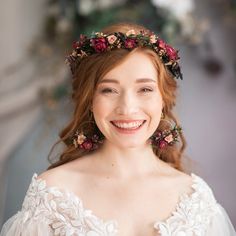 Flower crowns – magaela Wedding Veil Flower Crown, Half Up Half Down With Flower Crown, Wedding Hair Floral Crown, Wedding Hairstyles Flower Crown, Wedding Hair With Flower Crown, Flower Crown With Veil, Flower Crown Wedding Veil, Floral Crown Wedding Hair, Romantic Wedding Earrings