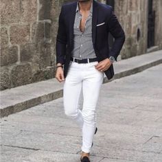 80% Polyester, 20% Viscose New With Tags Smoke Free Men Fashion Blazer, Black Sports Jacket, Mens White Suit, White Pants Men, White Pants Casual, White Chinos, Trendy Suits, Black And White Suit, Mens Black Jacket