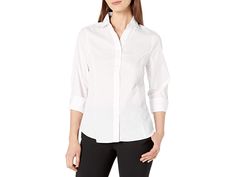 Nautica Casual Comfort 3/4 Sleeve Button Down Solid Shirt - Women's Clothing : Bright White : 60% Cotton, 40% Polyester India Machine Wash Button placket with point collar Long sleeves with adjustable-button cuffs Classic fit, curved hem Workwear Tops With 3/4 Sleeve And Placket, Fitted Long Sleeve Shirt With Rolled Sleeves, Workwear Tops With Placket And 3/4 Sleeve, 3/4 Sleeve Tops With Placket For Work, Classic 3/4 Sleeve Workwear Tops, Classic 3/4 Sleeve Tops For Work, Classic Tops With 3/4 Sleeves For Work, Fitted Blouse With Roll-up Sleeves For Office, Classic 3/4 Sleeve Tops For Office