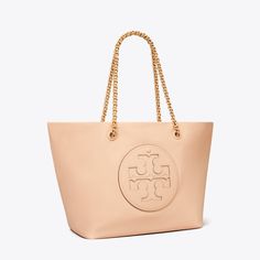 Instantly recognizable. The Ella Chain Tote is softly deconstructed in featherweight recycled nylon with a braided chain strap. Ideal for every day and getaways, it has a roomy interior for all the essentials, including a laptop. Tory Burch Ella, Chain Top, Womens Designer Handbags, Designer Totes, Upcycled Materials, Pink Sand, Tote Bag Design, Metal Chain, Womens Tote Bags