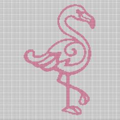 a pink flamingo cross stitch pattern on a gray background